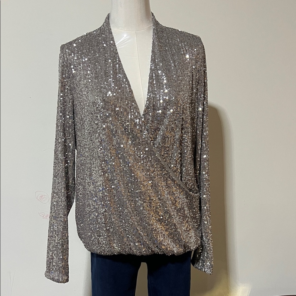 Silver Sequin Wrap Top